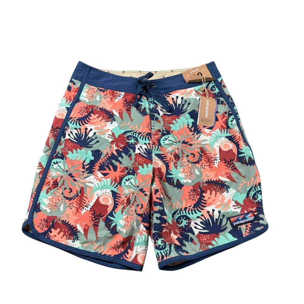 Patagonia Scallop Hem Stretch Wavefarer Boardshorts 30 Wild Waratah Celadon